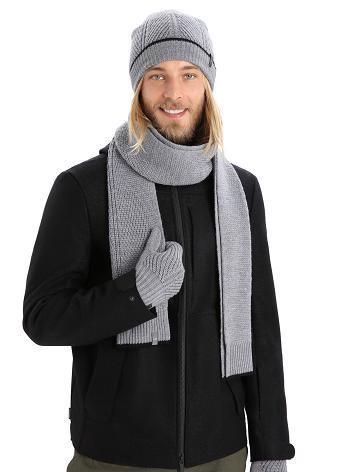 Gritstone Heather / Black Men's Icebreaker Unisex Merino Waypoint Scarves | USA 1066HAPK